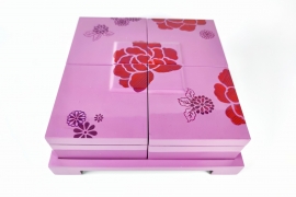  Set of 4 purple square boxes 12cm with convex lids and hand-painted flowers
